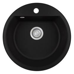 GraniteMy Bremen kerek gránit mosogató 43 cm fekete, felületre és aláépítésre, csaplyukkal és automatikus rozsdamentes acél dugóval 1208971840