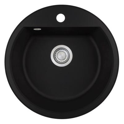 GraniteMy Bremen kerek gránit mosogató 43 cm fekete, felületre és aláépítésre, csaplyukkal és automatikus rozsdamentes acél dugóval 1208971840