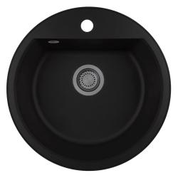 GraniteMy Bremen kerek gránit mosogató 43 cm fekete, felületre és alulra szerelhető, csaphelyzettel és fém dugóval 1208971842