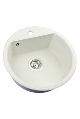 GraniteMy Bremen kerek gránit mosogató 43 cm fehér, felületre és aláépítésre, csaplyukkal és automatikus rozsdamentes acél dugóval 1208971845