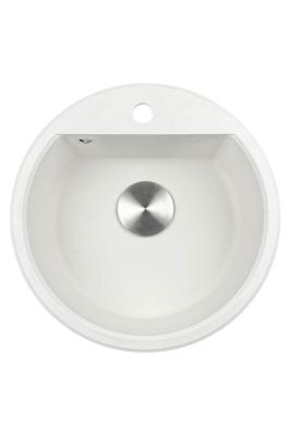 GraniteMy Bremen kerek gránit mosogató 43 cm fehér, felületre és aláépítésre, csaplyukkal és automatikus rozsdamentes acél dugóval 1208971845
