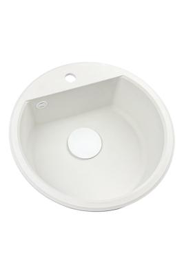 GraniteMy Bremen kerek gránit mosogató 43 cm fehér, felépített és alulról, csaplyukkal és automatikus fehér dugóval 1208971850