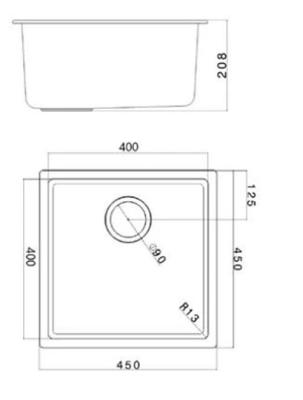 Ausmann Fibre fekete mosogató 40x40cm alulról épített, felülről épített és lapos építésű automatikus fekete dugóval 1208971851