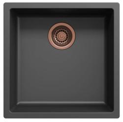 Ausmann Fibre fekete mosogató 40x40cm alulról, felülről és lapos beépítéssel, automatikus réz dugóval 1208971852