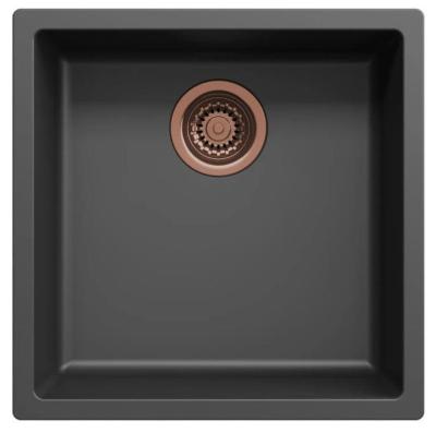 Ausmann Fibre fekete mosogató 40x40cm alulról, felülről és lapos beépítéssel, automatikus réz dugóval 1208971852