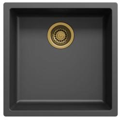Ausmann Fiber fekete mosogató 40x40cm alulról építhető, felülről építhető és síkba építhető automatikus arany dugóval 1208971853