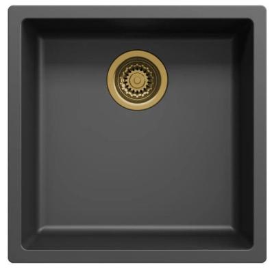 Ausmann Fiber fekete mosogató 40x40cm alulról építhető, felülről építhető és síkba építhető automatikus arany dugóval 1208971853