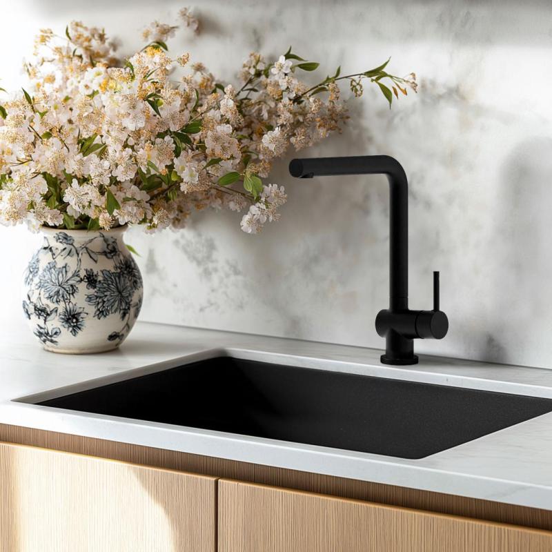 Ausmann Fibre fekete mosogató 50x40 cm alulról, felülről és laposan építve automatikus rozsdamentes acél dugóval 1208971855