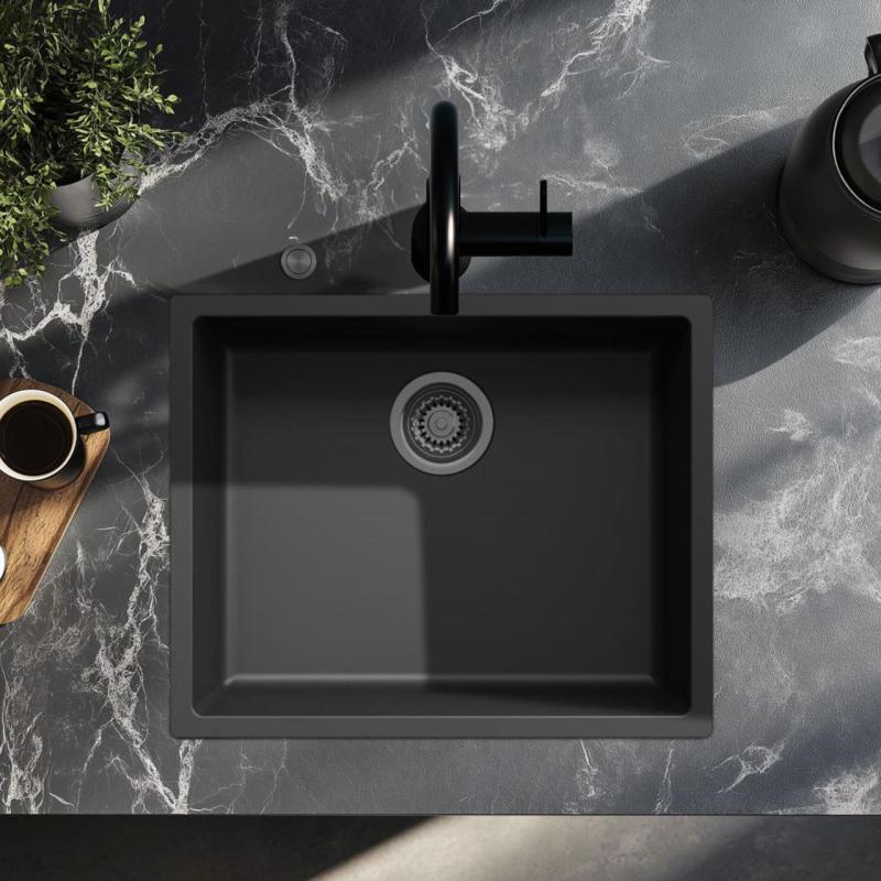 Ausmann Fibre fekete mosogató 50x40cm alulról, felülről és laposan építve automatikus gun metal dugóval 1208971860