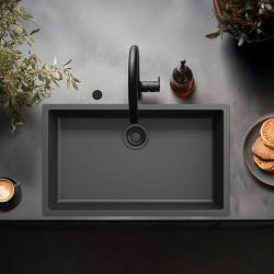 Ausmann Fibre fekete nagy mosogató 70x40cm alulról, felülről és laposan építve automatikus fekete dugóval 1208971862