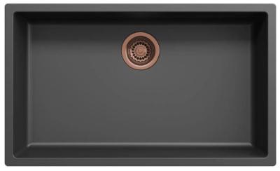 Ausmann Fibre fekete nagy mosogató 70x40cm alulról, felülről és laposan építve automatikus réz dugóval 1208971863