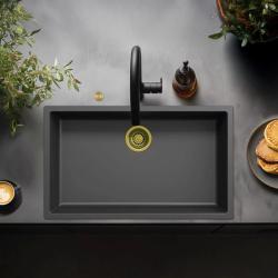 Ausmann Fibre fekete nagy mosogató 70x40cm alulról, felülről és laposról beépítve, automatikus arany dugóval 1208971864