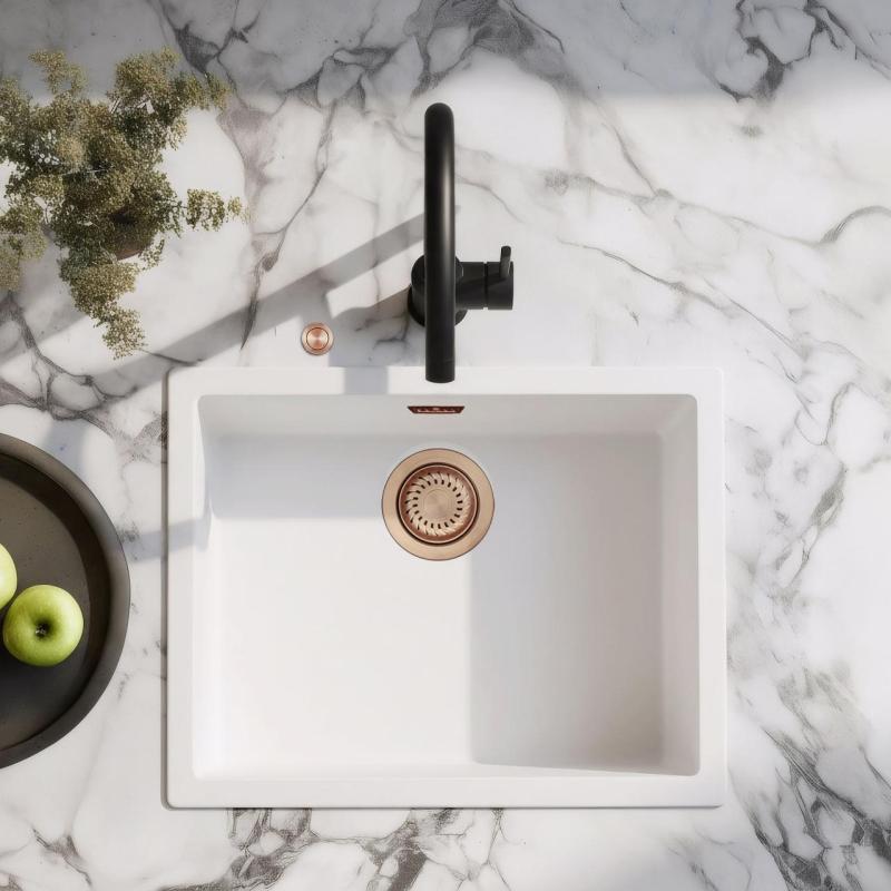 Ausmann Fibre fehér mosogató 50x40cm alulról, felülről és síkba építve, automatikus réz dugóval 1208971900