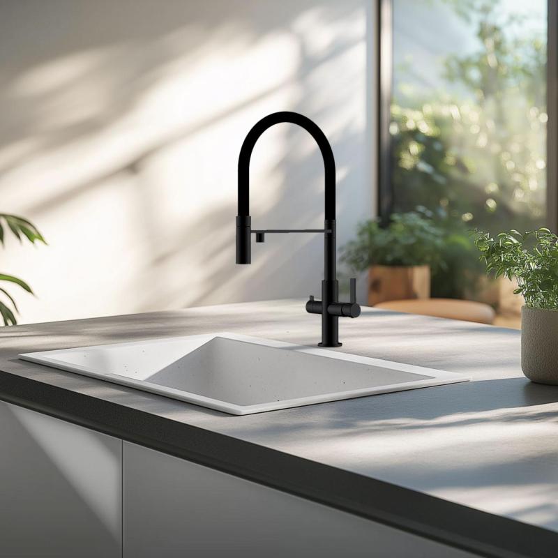 Ausmann Fibre fehér mosogató 50x40cm alulról, felülről és síkba építve automatikus fehér dugóval 1208971903