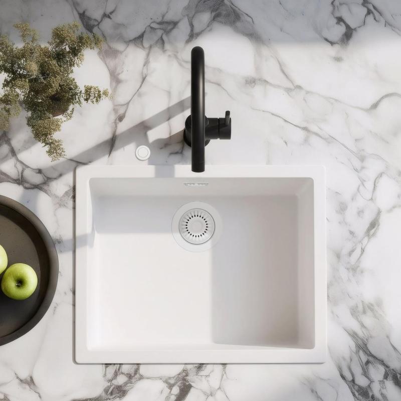 Ausmann Fibre fehér mosogató 50x40cm alulról, felülről és síkba építve automatikus fehér dugóval 1208971903