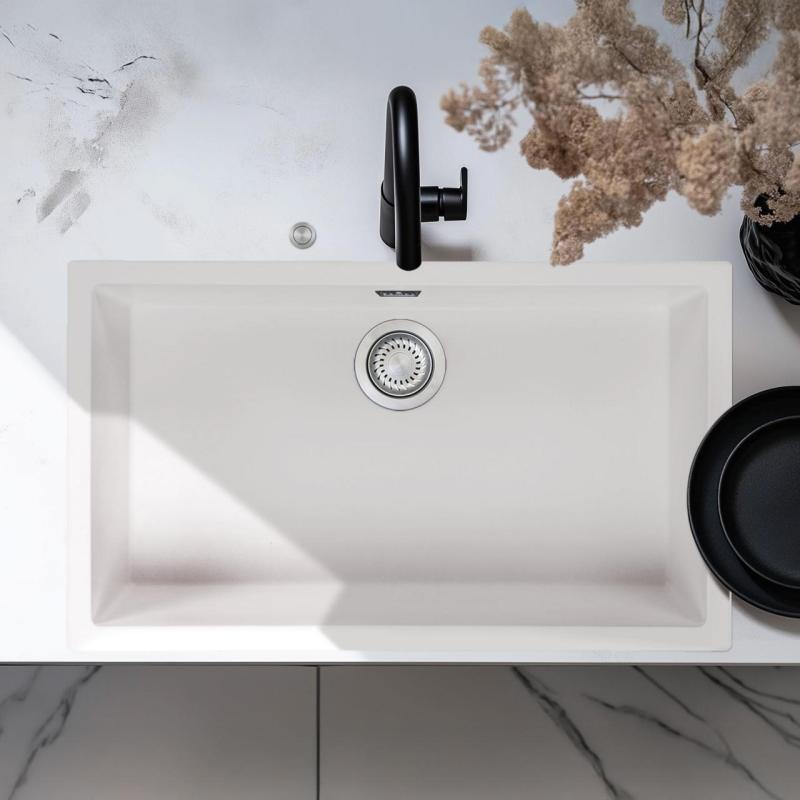 Ausmann Fibre fehér nagy mosogató 70x40cm alulról, felülről és síkba építve automatikus RVS dugóval 1208971904