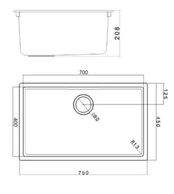Ausmann Fibre fehér nagy mosogató 70x40cm alulról, felülről és síkba építve, automatikus fekete dugóval 1208971905