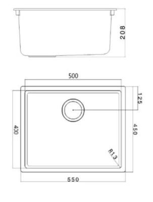Ausmann Fibre beton szürke mosogató 50x40cm alulról szerelhető, felülről szerelhető és síkba építhető, automatikus réz dugóval 1208971917