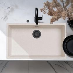 Ausmann Fibre homokfehér nagy mosogató 70x40cm alulról, felülről és lapos beépítéssel, automatikus fekete dugóval 1208971936