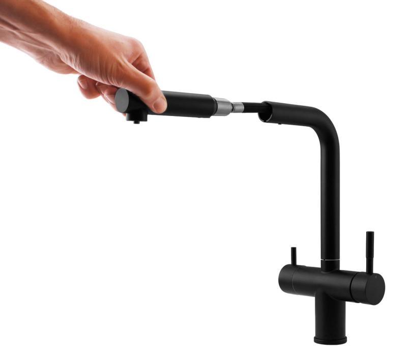 Pure.Sink Elite Steel Clear-S Mat fekete 3-utas konyhai csaptelep kihúzható kifolyóval és szűrt vízzel PS8120-10