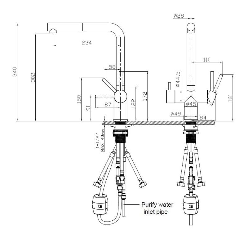 Pure.Sink Elite Acél Clear-S PVD Réz 3-utas Konyhai Csaptelep Kihúzható Kifolyóval és Szűrt Vízzel PS8120-62