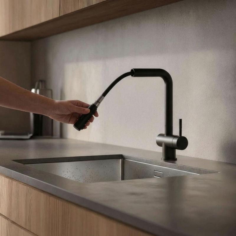 Pure.Sink Elite Steel Pulse-S Kitchen Faucet Matte Black with pull-out spout and spray mode PS8500-10