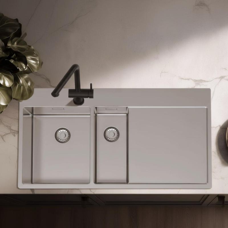 Pure.Sink Exclusivo Rozsdamentes acél 1,5  mosogató lecsepegtetővel 100x52 cm Csap bal oldalon PEX3418100LT-02