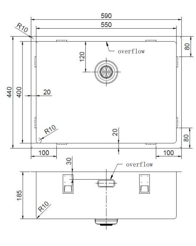 Pure.Sink Exclusivo Rozsdamentes acél mosogató 55x40 cm, 10 mm sugár, alulról szerelhető, sík és felülről szerelhető PEX5540-02
