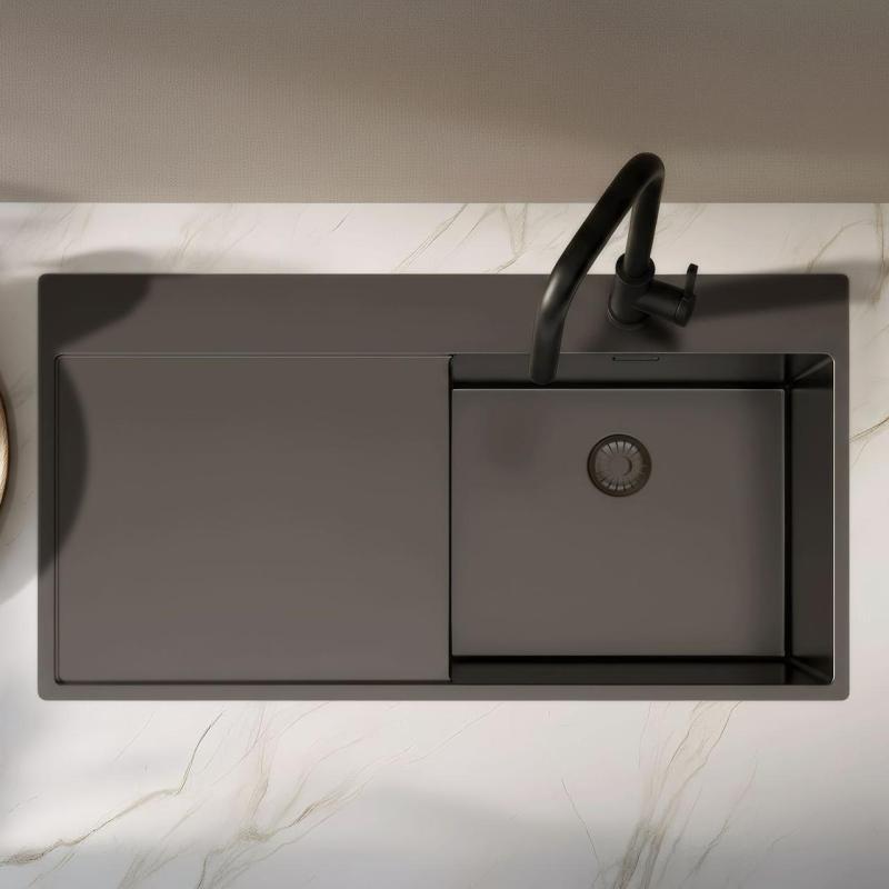 Pure.Sink Exclusivo Gun metal mosogató lecsepegtetővel 100x52 cm Csap jobb oldalon PEX47100RT-61