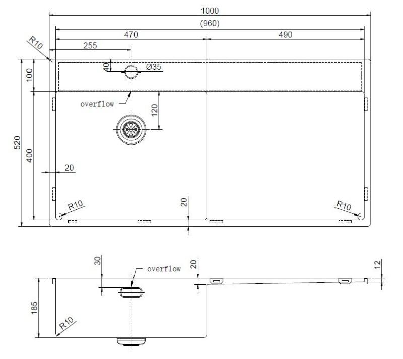 Pure.Sink Exclusivo Réz mosogató lecsepegtetővel 100x52 cm Tapwing bal oldali PEX47100LT-62