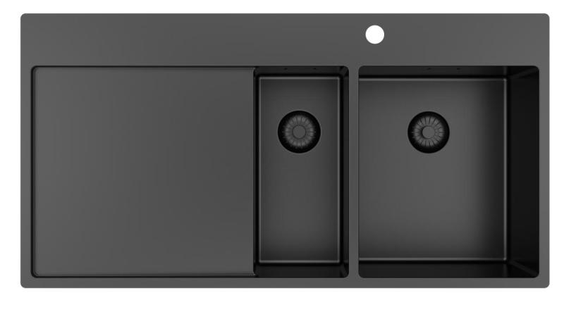 Pure.Sink Exclusivo Gun metal 1,5  mosogató lecsepegtetővel 100x52 cm Csaptelep jobb oldalon PEX3418100RT-61