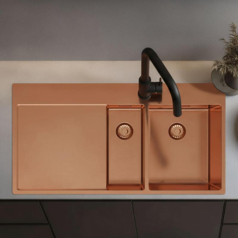 Pure.Sink Exclusivo Réz 1,5  mosogató lecsepegtetővel 100x52 cm Csap jobb oldalon PEX3418100RT-62