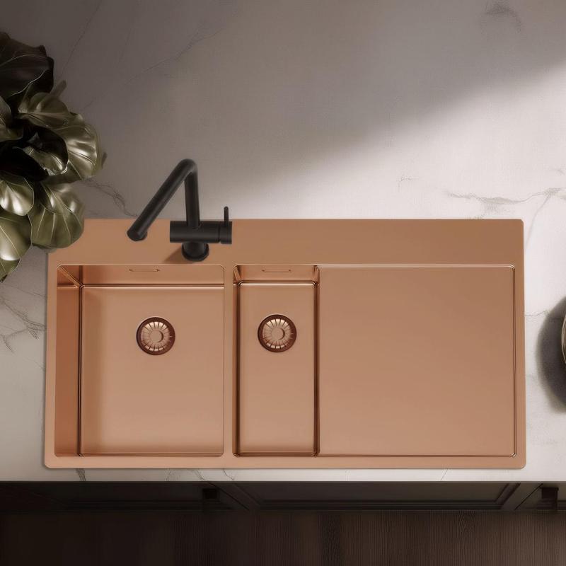 Pure.Sink Exclusivo Réz 1,5  mosogató lecsepegtetővel 100x52 cm Csap bal oldalon PEX3418100LT-62