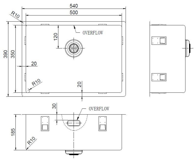 Pure.Sink Exclusivo Speciális 35 cm hosszú arany mosogató 50x35 cm 10 mm sugár PEX5035-60