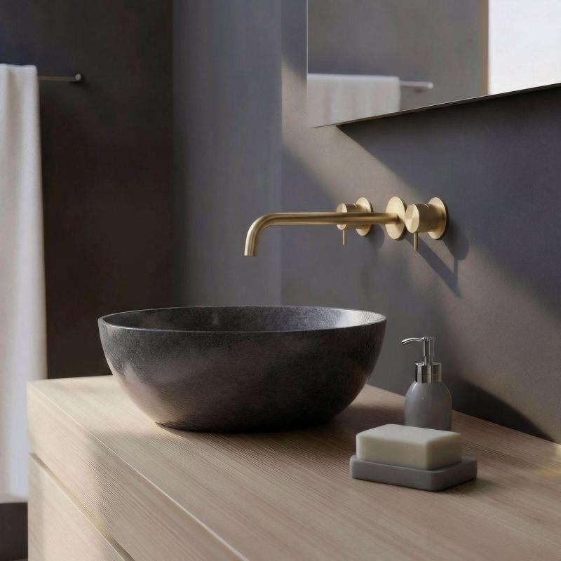 Waterevolution Flow 3 lyukas beépíthető mosdócsaptelep PVD fehér arany, 25 cm-es kifolyóval T1163FWGE-25