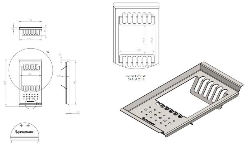 Massimo kiegészítő tálca, matt fekete, 366 x 176 x 63 mm