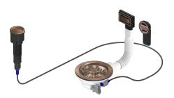 Pure.Sink Universal Réz lefolyószett nyomógombos lefolyóval és dugóval, valamint téglalap alakú és kör alakú túlfolyóval WSTAUT-62