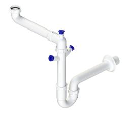 Pure.Sink Universal Siphon helytakarékos mosogató szifon a konyhába, 2 mosogatógép csatlakozással WSTSSI-32