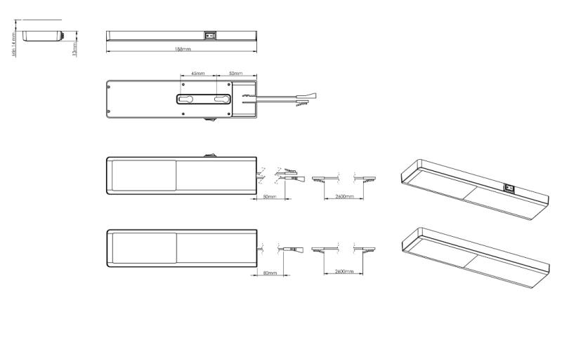 Indux Nivo Konyhai LED-készlet 3x3 W központi kapcsolóval, alumínium megjelenésű 1208972334