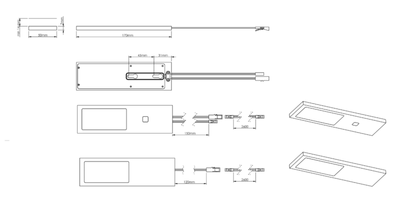 Indux Lino Konyhai LED-készlet 2 spotlámpával, 4 W, beépített érintésérzékeny dimmer kapcsolóval, fekete 1208972390