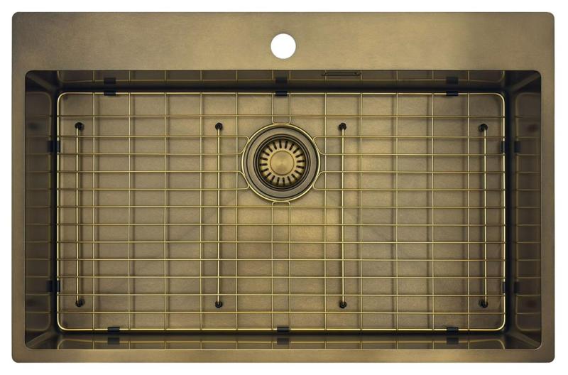 Pure.Sink Luxion Nagy PVD antik bronz mosogató 78x50 cm Tapwing csaplyukkal és aljzatállvánnyal PLX7850T-64