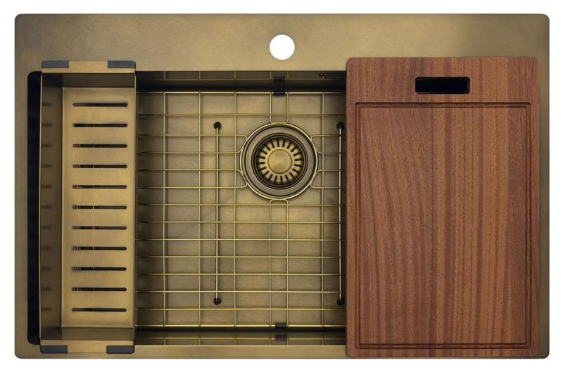 Pure.Sink Luxion Nagy PVD antik bronz mosogató 78x50 cm Tapwing csaplyukkal és aljzatállvánnyal PLX7850T-64