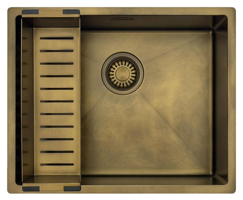 Pure.Sink Luxion PVD Antik bronz mosogató 50x40 cm alulról szerelhető, síkba építhető és felülről szerelhető, alsó polccal PLX5040-64