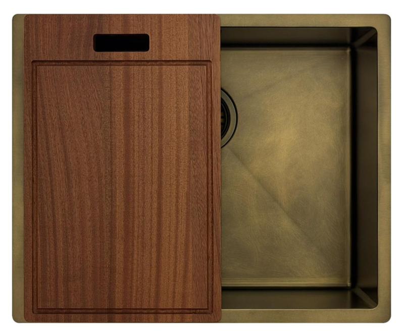 Pure.Sink Luxion PVD Antik bronz mosogató 50x40 cm alulról szerelhető, síkba építhető és felülről szerelhető, alsó polccal PLX5040-64