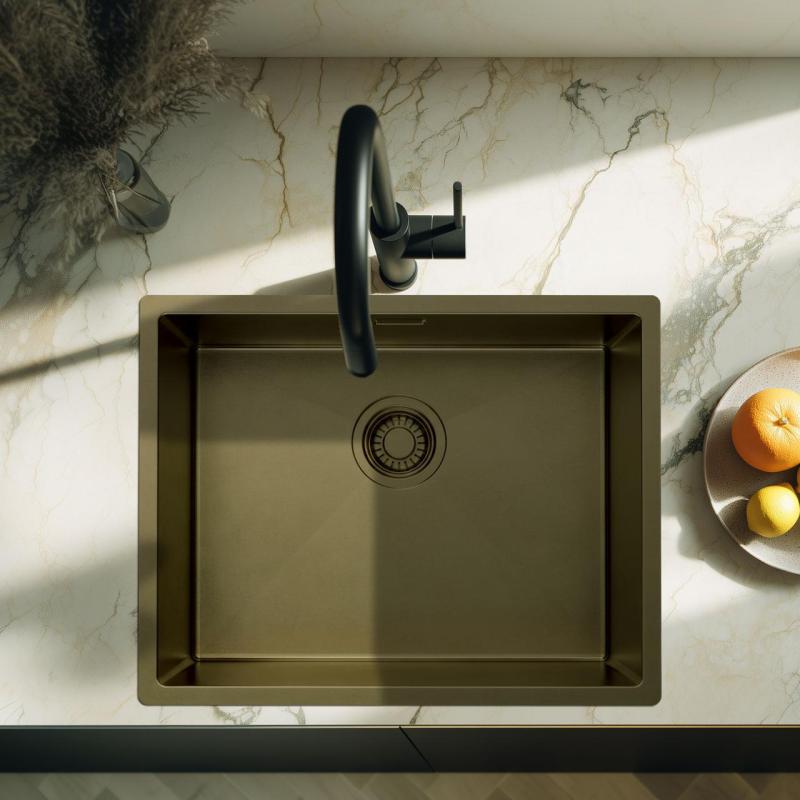 Pure.Sink Luxion PVD Antik bronz mosogató 50x40 cm alátét, síkba építhető és felépíthető, aljzatállvánnyal PLX5040-64