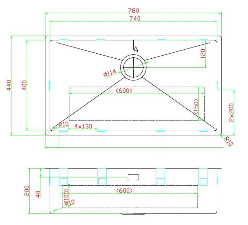 Pure.Sink Luxion Nagy PVD antik bronz mosogató 74x40 cm alulra szerelhető, síkba építhető és felülre szerelhető, aljzattal PLX7440-64