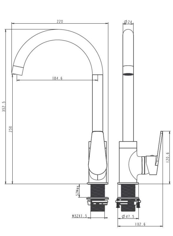 Aquanello Casa Fekete egykaros konyhai csaptelep BL-1201-CS