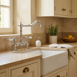 Aquanello Heritage Manor Klasszikus konyha Nostalgikus híd Konyhai csaptelep króm fehér karral CR-0010-HM