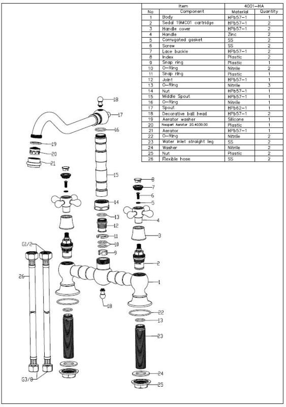 Aquanello Heritage Ascot Klasszikus konyha, nosztalgikus stílusú konyhai csaptelep, bronz, keresztkaros BN-0011-HA