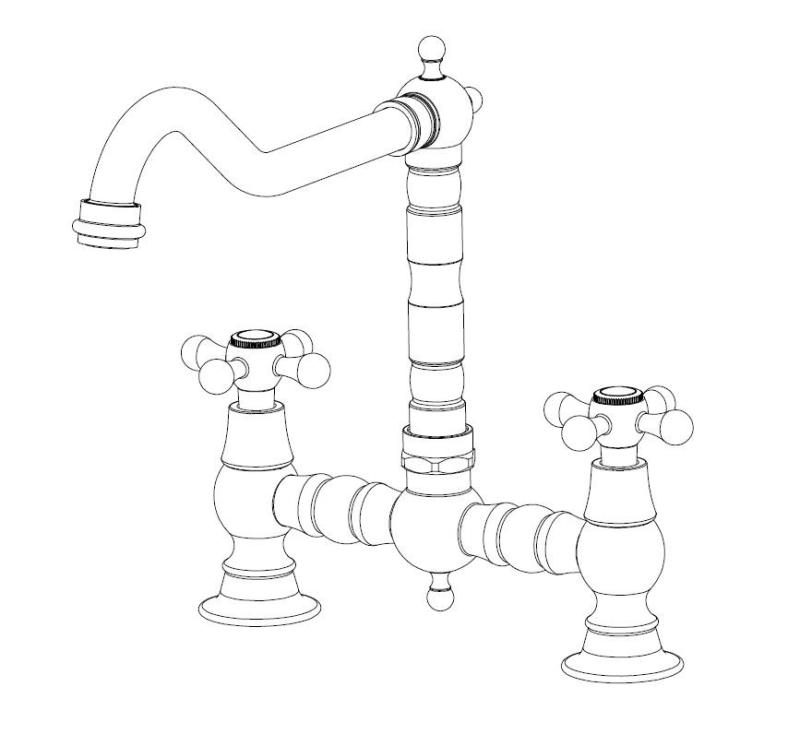 Aquanello Heritage Ascot Klasszikus konyha, nosztalgikus stílusú konyhai csaptelep, bronz, keresztkaros BN-0011-HA